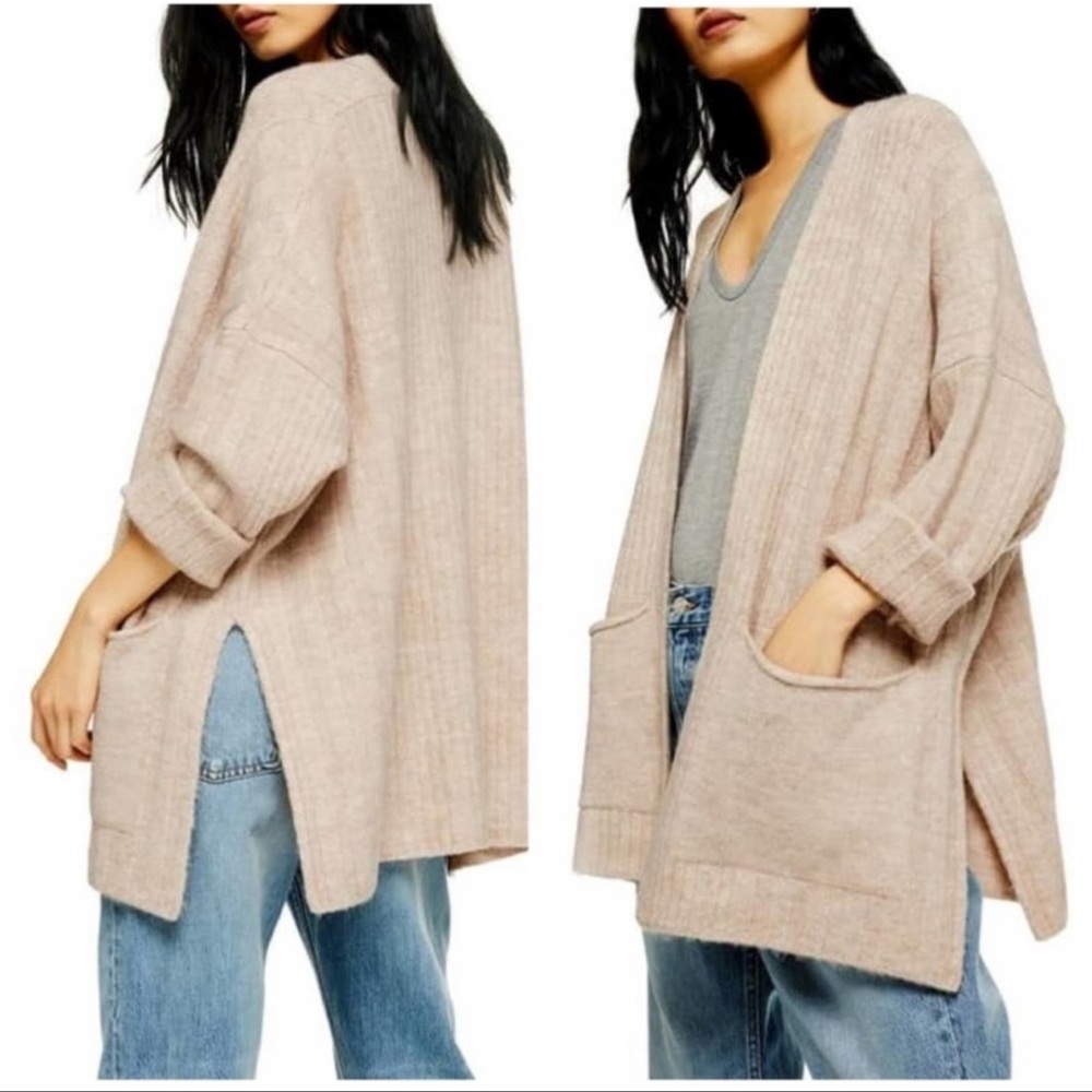 Topshop Ribbed Knit Open Knit Cardigan